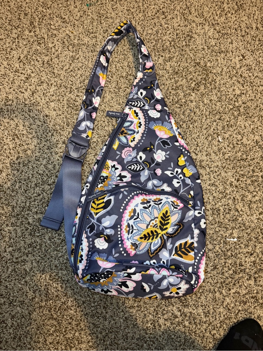 Vera Bradley Navy Floral Sling Crossbody with Pink & Yellow Details